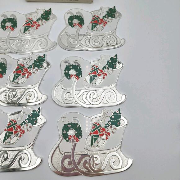 Vintage Oneida Christmas Holiday Sleigh Coaster Silver Wm A Rogers w/ Box Set 6 - Picture 5 of 8